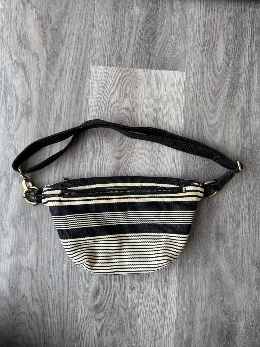 Striped Black and Cream Canvas Crossbody Belt Bag
